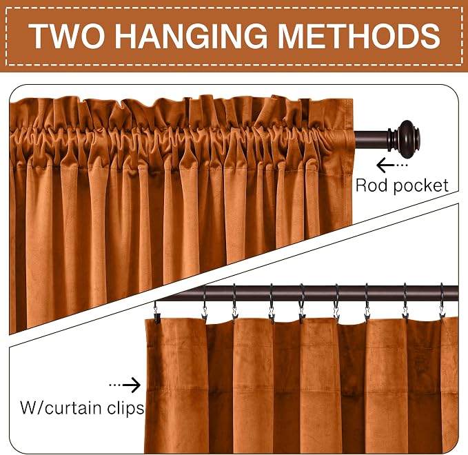 StangH Orange Curtains 96 inches Long Fall Halloween Home Decor, 2 Panels | 300GSM Rich Soft Velvet, Holiday Window Treatment, Backdrop Curtains, Thermal Insulated, Noise Absorb, Bedroom Living Room