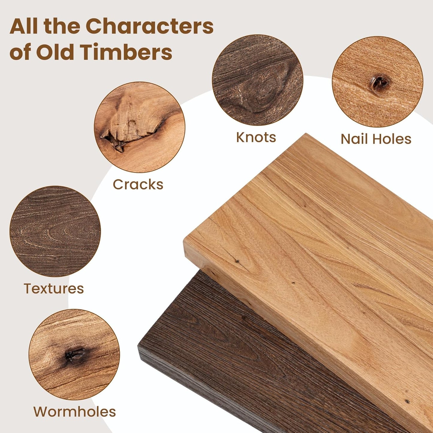 Floating Shelves for Wall Decor, 8" Deep Rustic Solid Elm Wood Floating Shelves Wall Mounted, Wall Shelves with Invisible Bracket for Living Room Bathroom Bedroom Kitchen, 72 Inch Set of 1, Natural