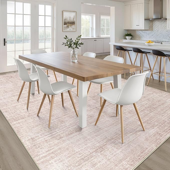 Pink Rug 6x8 Living Room: Washable Large Neutral Rugs Abstract Soft Modern Stain Resistant Indoor Floor Non-Slip Carpet for Nursery Kids Girls Bedroom Playroom Dining Room Under Table