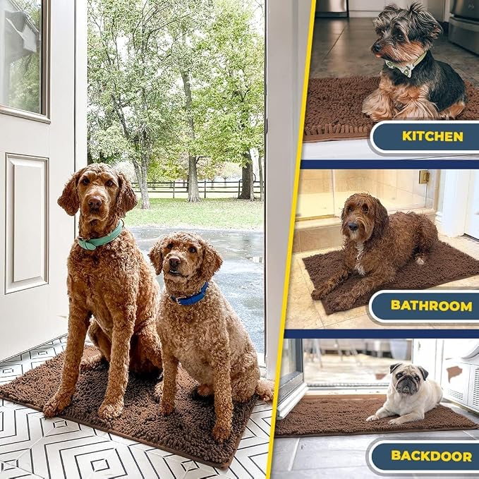 Muddy Mat® | Super Water Absorbent Door Mat Indoor, Microfiber Quick Dry Chenille Entryway Rug, Slip Resistant Front Door Mat, Indoor Mats for Entryway, Machine Washable Pet Rug, Brown 36"x60"