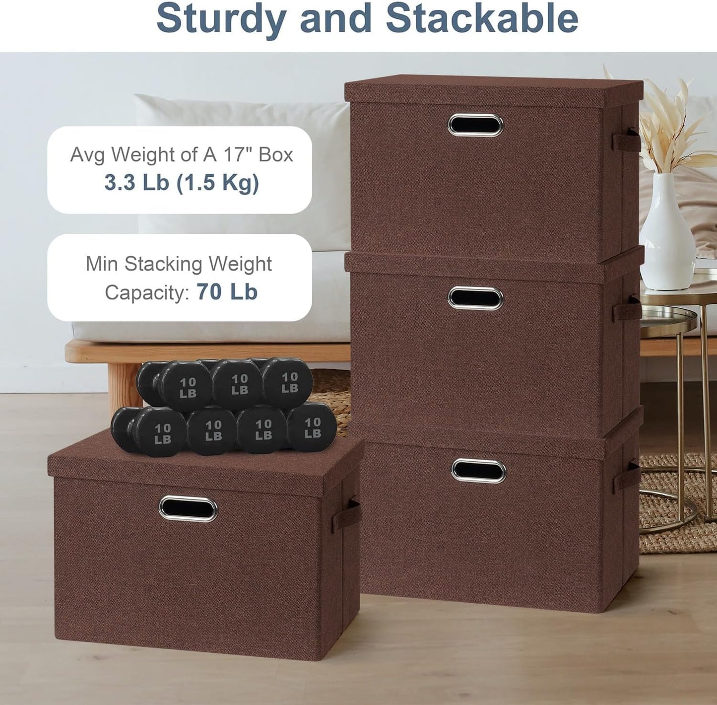 Large 17" 36 Quart Collapsible Stackable Storage Bins with Lids, 3 Packs Dark red Foldable Fabric Closet Storage Boxes with Lids, Heavy-duty Linen Cube Baskets(17x12x11)