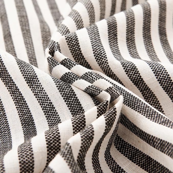 jinchan Linen Curtains 63 Inch Black Stripe on Beige Grommet 2 Panels | Curtains for Living Room Bedroom,Ticking Stripe Pattern,Farmhouse Cottage Core Rustic, Window Treatment,Light Filtering