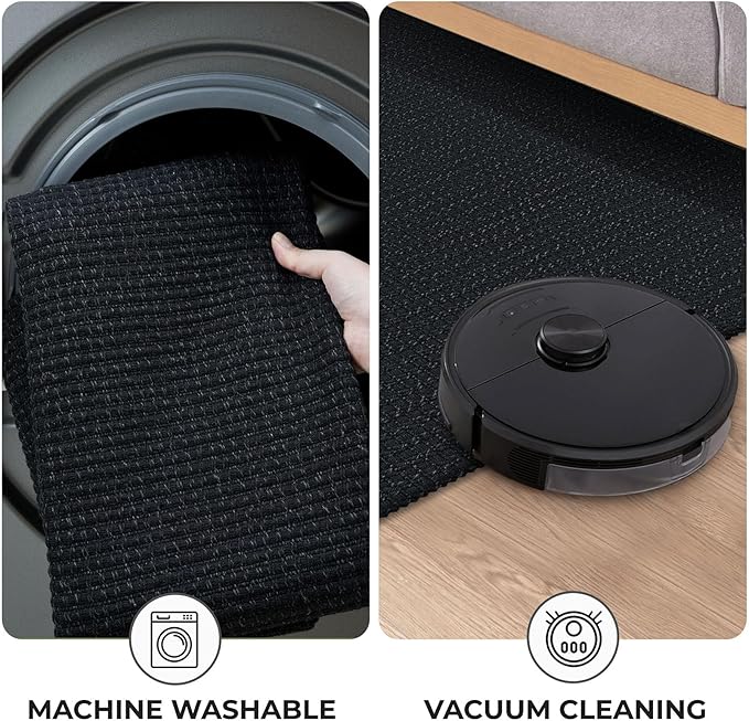 KOZYFLY Runners for Hallways 3x8 ft Washable Kitchen Runner Non Slip Rubber Backed Hall Runners Cotton Entryway Runner Rugs Floor Carpet for Indoor Backdoor Bedroom Kitchen, Black/Dark Grey