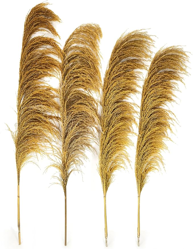 Golden Pampas Grass Decor Tall,Dried Pampas Grass, Pompas Floral for Vase, Elegant Feather Flowers for Wedding Decorations, Living Room Decor (Natural Gold, 8pcs 31.5"(80cm))