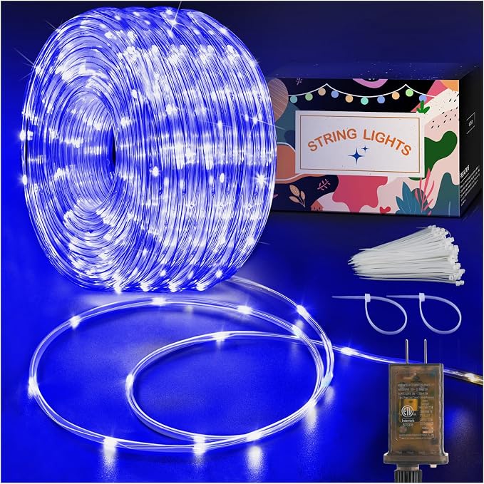 KNONEW 164FT 1000LED Rope Lights for Outside,Outdoor String Lights Waterproof 8 Modes Clear Tube Light for Indoor,Bedroom,Wedding,Garden,Patio,Christmas,Tree,Rv,Holiday Decoration(Blue)
