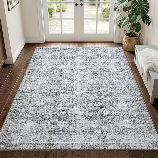 Sasttie 3x5 Rug, Ultra-Soft Washable Rug, Low Pile Foldable Thin Carpets with Non-Slip Backing, Skin-Friendly Stain Resistant Carpet for Living Room, Bedroom, Kitchen, Dorm, 3x5, Light Grey