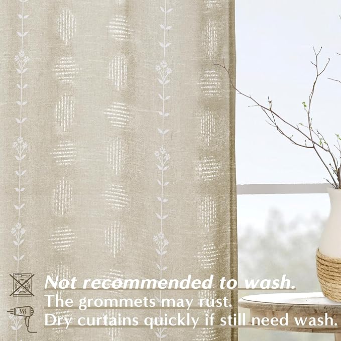 Coastal Boho Farmhouse Curtains for Living Room, Neutral Tan Beige and White Light Filtering Patterned Linen Drapes for Dining Room Bedroom 84 Inches Long