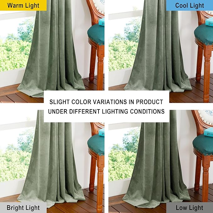 NICETOWN Sage Green Velvet Curtains 90 inches Long 2 Panels, Elegant and Sleek Velvet Drapes for Cinema, Hall, Theatre (42-inch Wide)