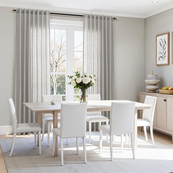 Light Gray Linen Curtains 72 Inches Long for Living Room Bedroom Light Filtering Semi Sheer Curtain Back Tab Rod Pocket Grey Simple Modern Farmhouse Decor Neutral Window Drapes 52x72, 2 Panels