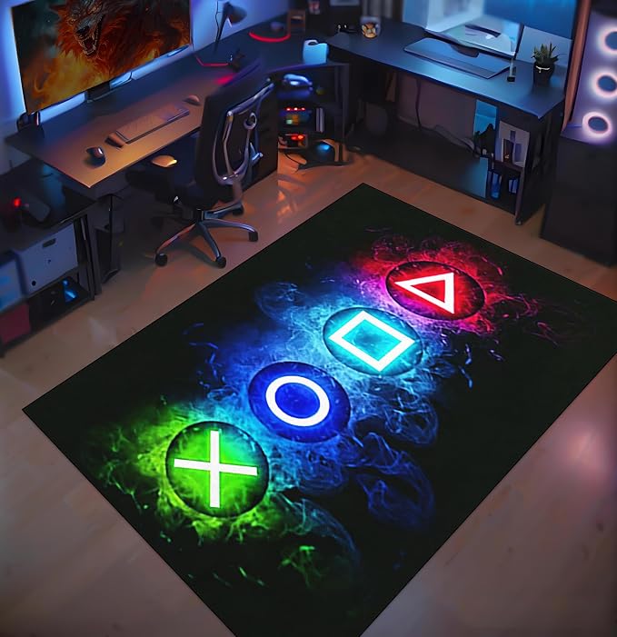 Gaming Area Rugs for Boys Cool Game Style Bedroom, Gamer Rug Room Decor, Video Games Bedroom Carpet Teens, Controller Gamepad Player Standing Throw Doormats Yoga Runner Mat Black, 47 x 31 in