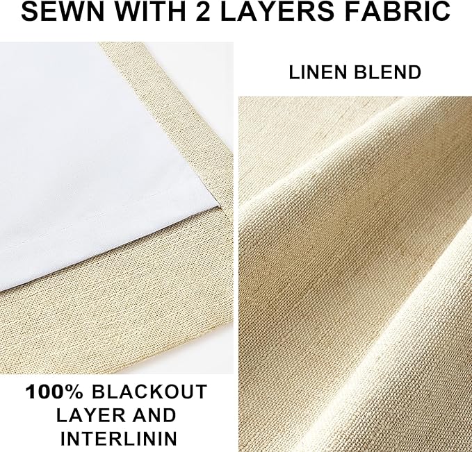 Topfinel Pinch Pleated Full Blackout Curtains 84 Inch for Bedroom Living Room,Fall Sand Beige Double Layer Linen Blended Room Darkening Back Tab Pinch Pleat Drape with Hooks Rings 2 Panel 40" Wx84 L