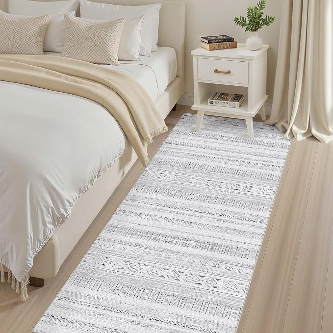 cotiled Hallway 2.6x10 Runner Rugs: Washable Boho Rugs with Non Slip Backing Large Soft Indoor Stain Resistant Carpet for Living Room Bedroom Farmhouse Dining Room Lightweight Home Decor Dark Grey