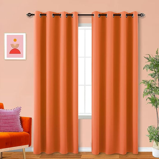 KOUFALL Orange Blackout Curtains 2 Panels, Thermal Insulated Curtains for Bedroom Living Room, Wide 50 x 90 Inch Long