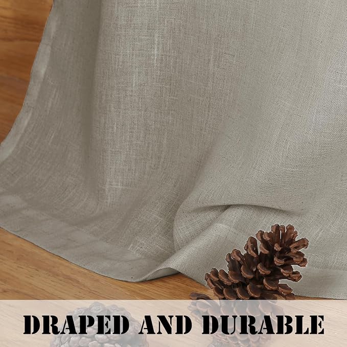 H.VERSAILTEX Linen Curtains Elegant Natural Linen Semi Sheer Curtains Energy Light Filtering Rod Pocket Window Treatments Panels for Living Room (Set of 2, Oatmeal, 52 inch W X 96 inch L)