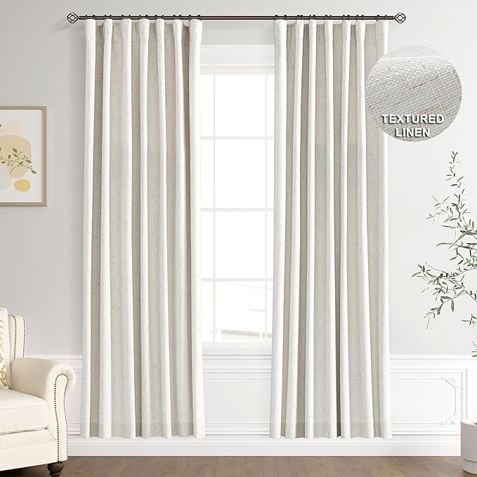 Joywell 100% Blackout Linen Curtains 78 Inches for Bedroom Natural Black Out Curtain Back Tab Rod Pocket Room Dakening Drapes for Living Room Bathroom Window Cream Ivory 2 Panel Set,52 x 78