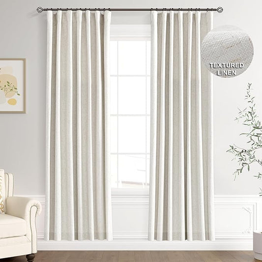 Joywell 100% Blackout Linen Curtains 78 Inches for Bedroom Natural Black Out Curtain Back Tab Rod Pocket Room Dakening Drapes for Living Room Bathroom Window Cream Ivory 2 Panel Set,52 x 78
