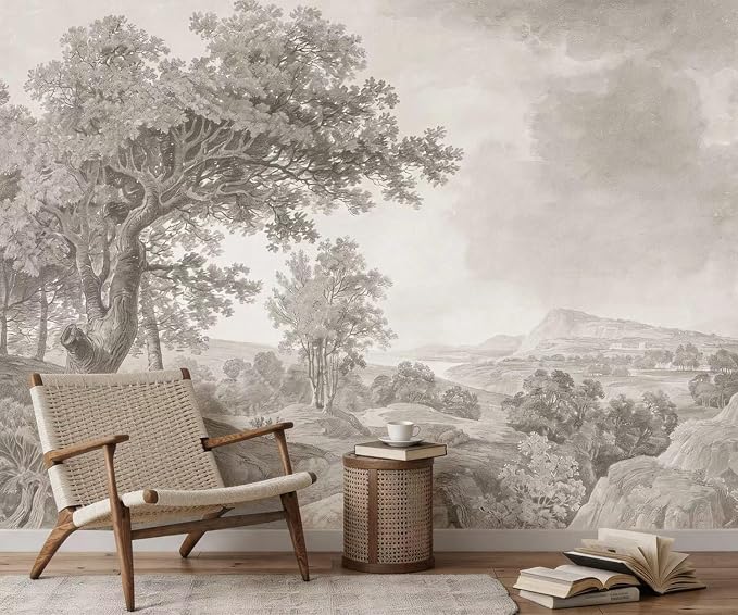 YQWDMX - Beige Forest Peel and Stick Wallpaper Jungle Self-Adhesive Mural for Bedroom ZY16 S
