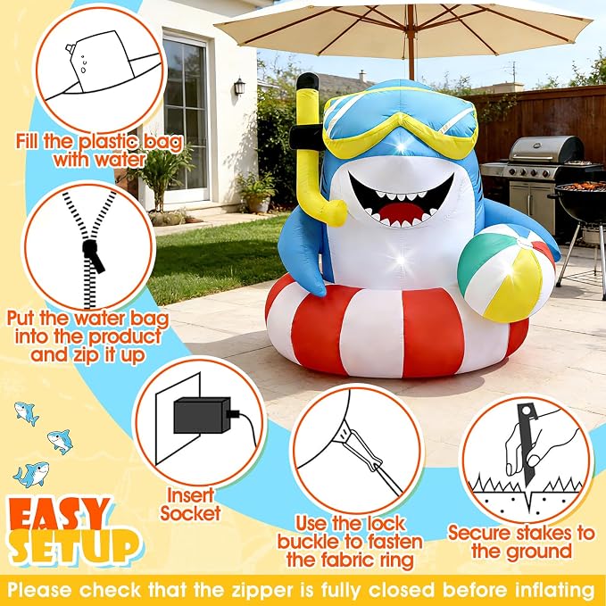 4FT Inflatable Shark with Beach Ball for Summer Outdoor Decor, Blow Up Shark Built-in 3 LED Lights for Beach Pool Ocean Party Decorations, Birthday Party Supplies, Yard Garden Indoor Photo Backdrop