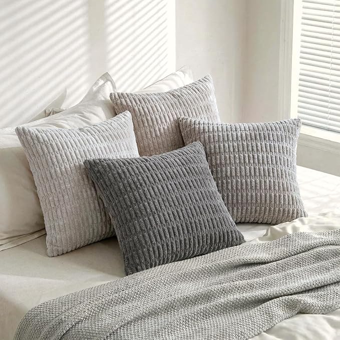 Fancy Homi 4 Packs Decorative Throw Pillow Covers for Living Room Couch Bed, Modern Farmhouse Boho Home Décor Accent Cushion Case, 20" x 20", Grey Series