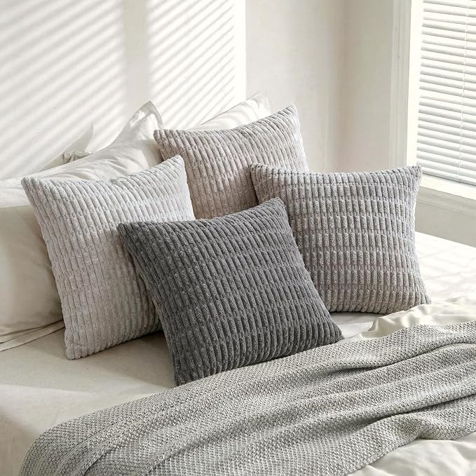 Fancy Homi 4 Packs Decorative Throw Pillow Covers for Living Room Couch Bed, Modern Farmhouse Boho Home Décor Accent Cushion Case, 24" x 24", Grey Series