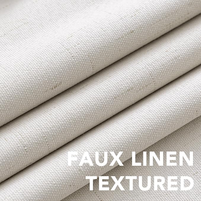 H.VERSAILTEX Blackout Curtains Linen Curtains 120 inches Long 100% Black Out Curtains for Bedroom Windows, Textured Linen Look Draperies Grommet with White Liner, 2 Panels, Ivory