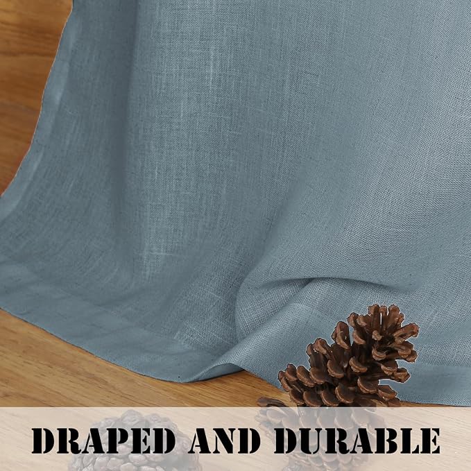 Linen Curtains Elegant Natural Linen Blended Curtains Energy Efficient Light Filtering / Rod Pocket Window Treatments Panels / Drapes for Livingroom (Set of 2, Stone Blue, 52 inch W X 96 inch L)