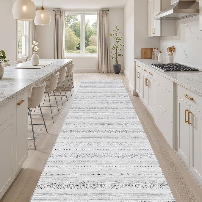cotiled Hallway 2.6x10 Runner Rugs: Washable Boho Rugs with Non Slip Backing Large Soft Indoor Stain Resistant Carpet for Living Room Bedroom Farmhouse Dining Room Lightweight Home Decor Grey