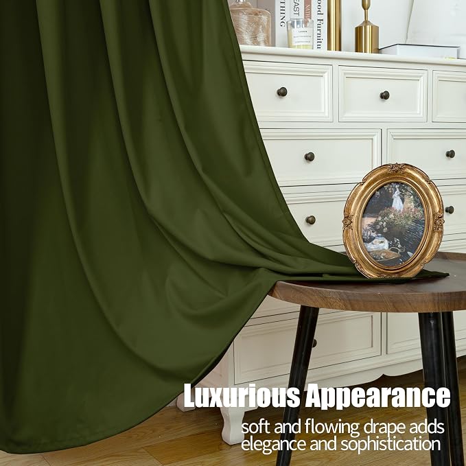 YoungsTex Olive Green Velvet Curtains, Drapes 84 Inches Long 2 Panels Set | Blackout Window Treatmens with Grommet Room Darkening for Bedroom Living Room Privacy, 52 X 84 Inch