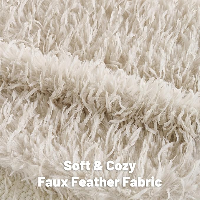 FUTEI Pack of 2 Faux Feather Plush Throw Pillow Covers 12x20 Inch Soft Fluffy Solid Farmhouse Decorative Lumbar Pillowcases Modern Luxury Accent for Couch Bed Living Room, Beige