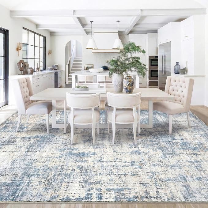 10x12 Area Rugs Washable Living Room Rug-No Slip Soft Carpets Modern Abstract Coastal Indoor Floor Stain Resistant Large Carpet for Bedroom Dining Room Farmhouse Nursery Home Office Blue