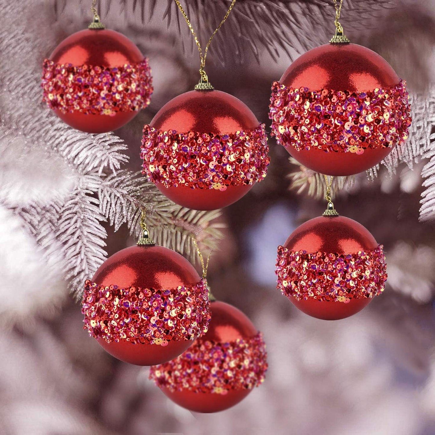 4" Christmas Ball Ornaments, 4pc Set Red Shatterproof Christmas Decorations Tree Balls for Xmas Trees Wedding Party Holiday Decorations