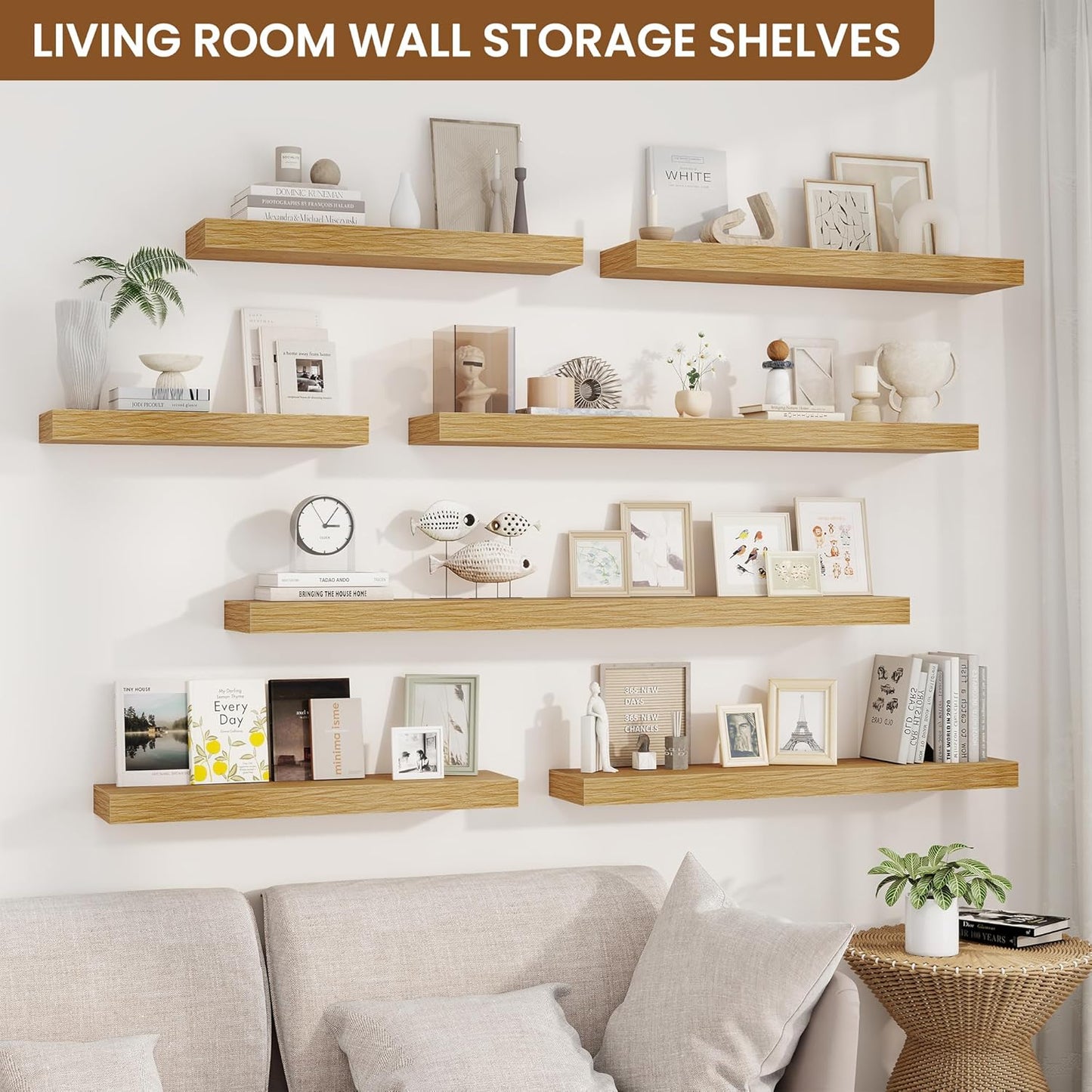 fuqing Floating Shelves for Wall, Bathroom Shelf Wall Mounted for Storage, Shelves with Invisible Bracket for Bedroom, Kitchen, Living Room, Farmhouse Small Book Shelf, 55 Inch Set of 2, Oak