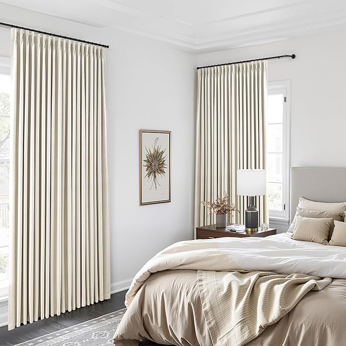 100% Blackout Pinch Pleated Linen Curtains 84 Inch Length 70 Inch Width for Bedroom Living Room Full Light Blocking Thermal Insulated Pinch Pleat Curtains Room Darkening Natural Cream 70x84 1 Panel