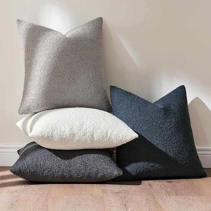 MIULEE Pack of 4 Decorative Textured Boucle Throw Pillow Covers | 20x20 Inch Blue Gray Accent Pillow Cases Soft Couch Cushion Covers for Modern Farmhouse Boho Sofa Bed Livingroom Home Decor