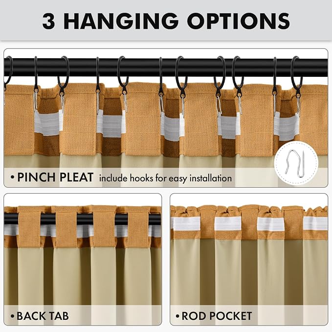MIULEE 100% Blackout Linen Curtains for Bedroom, Mustard Yellow Solid Luxury Decor Thermal Insulation Room Darkening Drapes for Living Room Back Tab Rod Pocket 42 x 72 Inches, 2 Panels