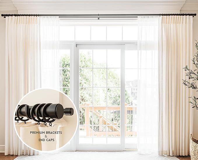 BlastHome® Non-Adjustable Luxury Double Curtain Rods for Windows, 1 ¼” Premium Rod Set, 8 foot Custom Fixed Length (Two Rods Connect on Both Front & Back for a Seamless Look), Brushed Dark Brown