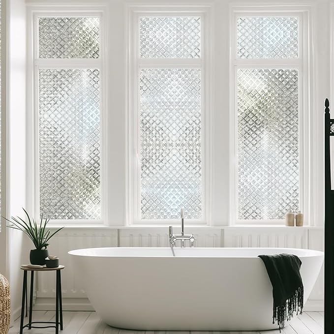 Qualsen Window Privacy Film, Stained Glass Decorative Window Film, Static Cling Frosted Bathroom Privacy Film 3D, Removable Anti-UV for Home Door Coverings, 11.8x78.7inch