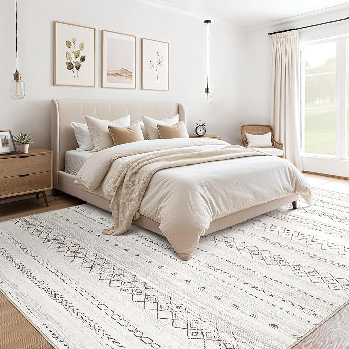 cotiled 7x9 Area Rugs Living Room Rug: Washable Boho Rugs with Non Slip Backing Large Soft Indoor Stain Resistant Carpet for Bedroom Farmhouse Dining Room Lightweight Home Decor Brown