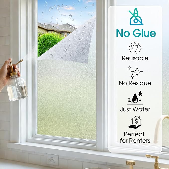 Coavas Frosted Glass Window Privacy Film Day and Night, Static Cling No Glue, Anti-Glare Heat Blocking, Renter-Friendly Removable Decorative Covering for Home Bathroom Bedroom, 29.5 x 78.7 Inch, Pure
