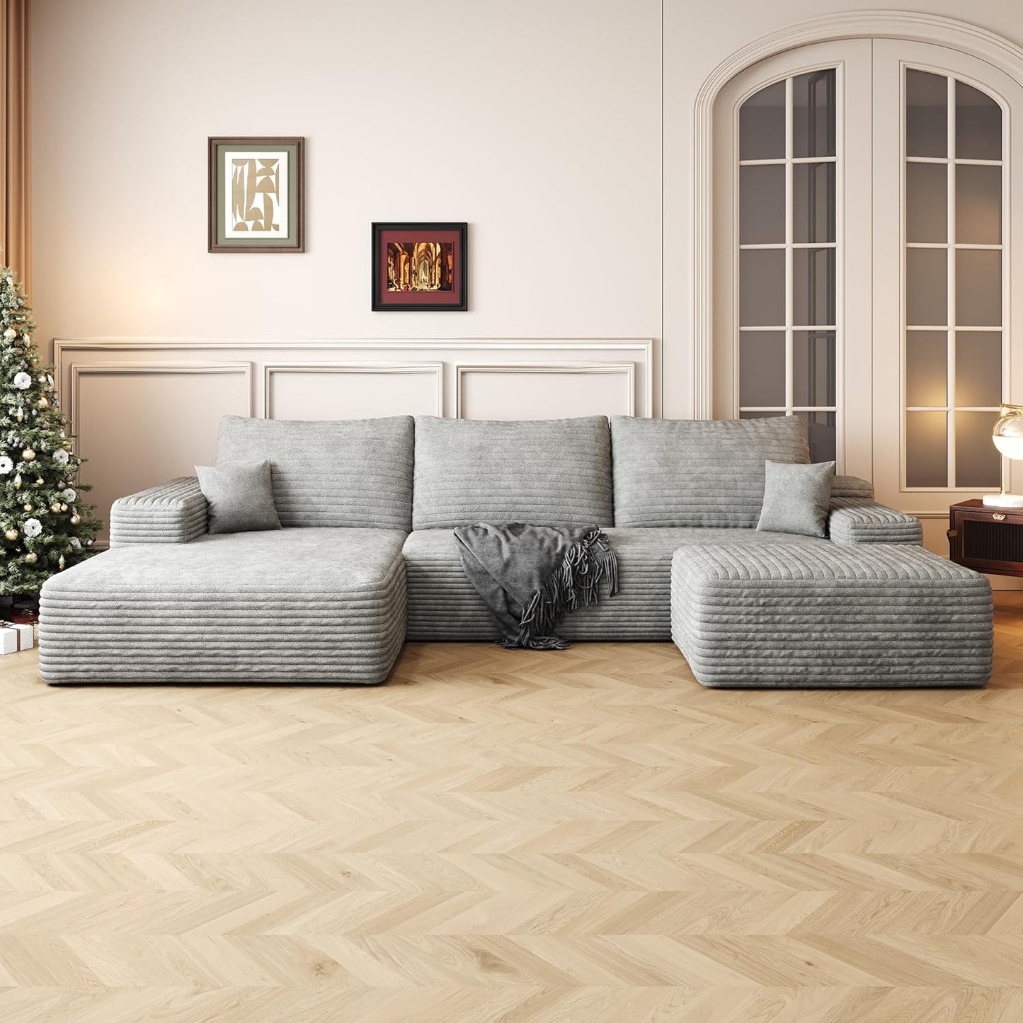 108" Sectional Couches for Living Room Modern Modular Sofa with L-Shape Couchs Upholstered Boneless Couch Deep Seat Sectional Couch with Chaise (Grey, Left Facing Chaise+2Seaters+1Ottoman)