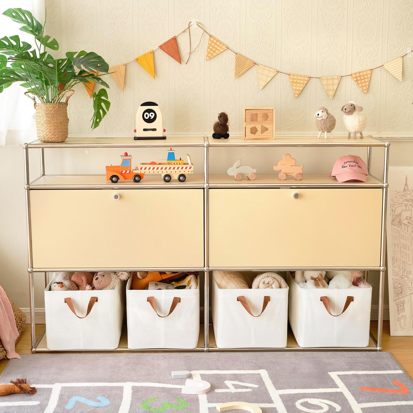 GRANNY SAYS Closet Storage Baskets, Collapsible Fabric Storage Bins with Metal Frame, Clothes Organizer Bins, Extra Large Baskets for Shelves, Ivory, 4-Pack