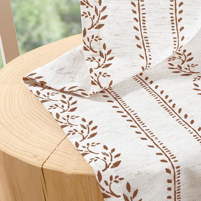 BGment Short Brown Boho Curtains Leaf Floral Print Cottage Core Botanical Curtains for Living Room Light Filtering Curtain 54 Inch Long for Farmhouse Rustic, Each 52 Inch Wide, 2 Panels Set