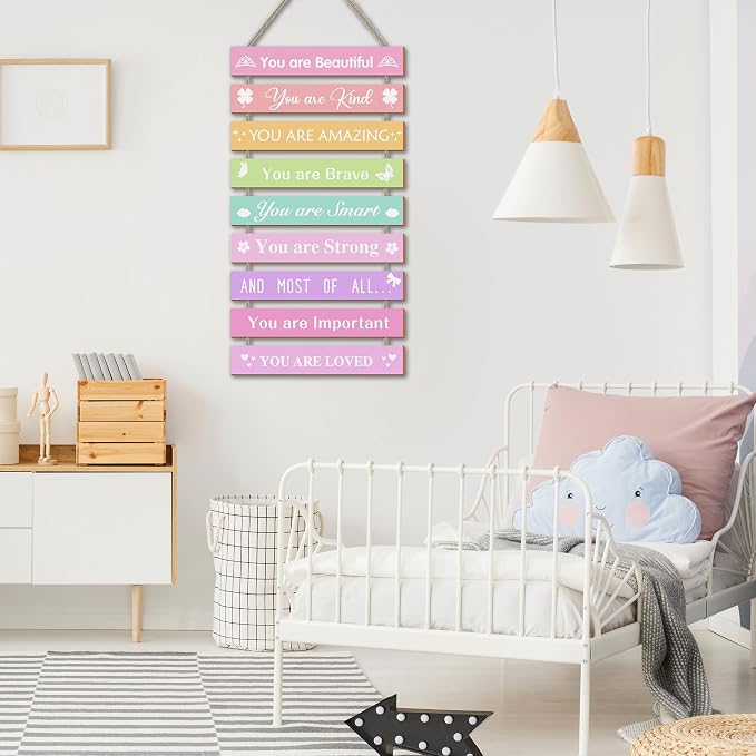 Girls Room Wall Decor, Set of 9 Pieces Wall Decor for Girls Bedroom Teen Girl, Inspirational Wall Art Hanging Plaque for Kids Baby Girl Nursery Wall Decortaions