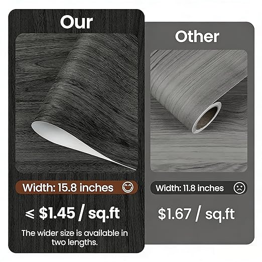 Peel and Stick Floor Tile-Wood Vinyl Flooring Roll Waterproof for Kitchen and Bathroom-15.8" x 118.1" Self Adhesive Laminate Flooring Stickers Cover 12.9 sq.ft