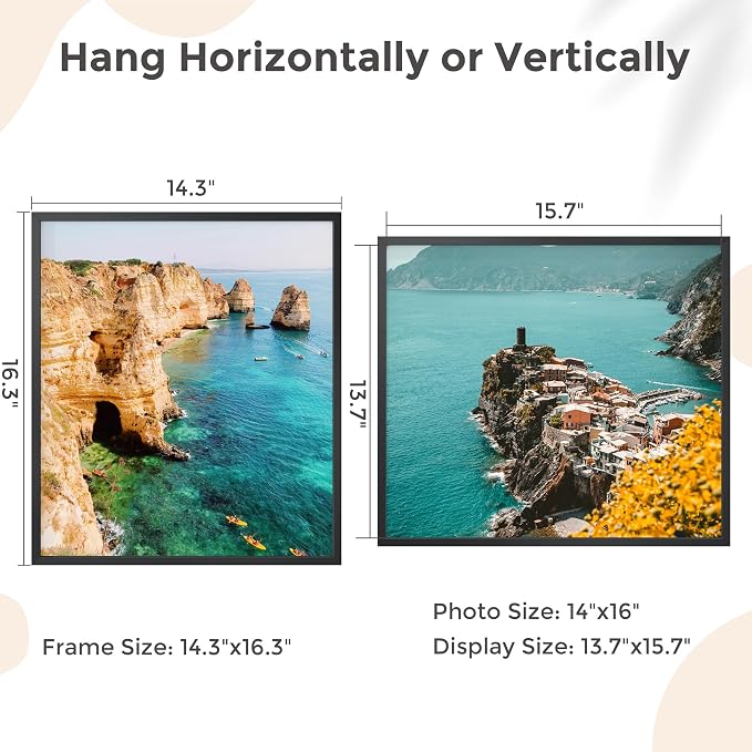 FLYJOE 14x16 Metal Picture Frame - Black Aluminum Photo Frames-Real Real Glass,Wall Gallery Poster Puzzles Artwork 16x14 frame Mounting Horizontally or Vertically Decor for Wall, Black