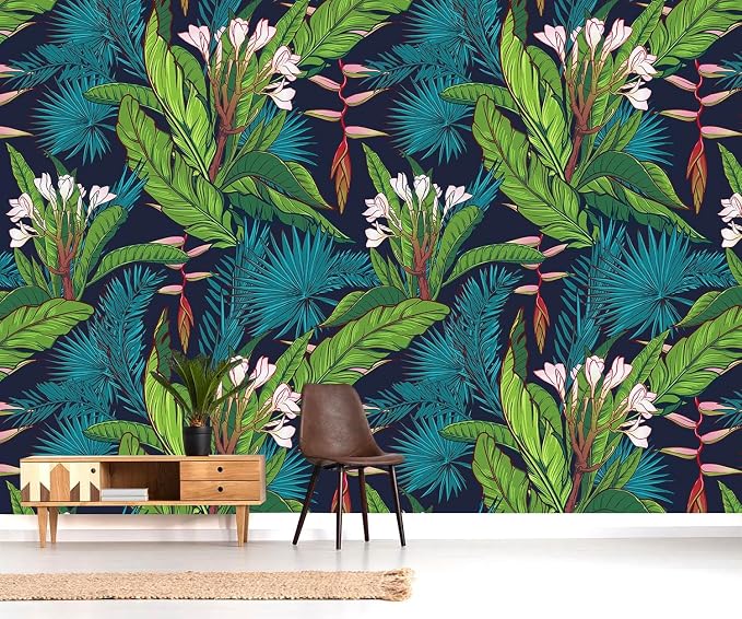 YQWDMX - Tropical Jungle Peel and Stick Wallpaper Green Leaves self-Adhesive Mural for Bedroom ZY13 S