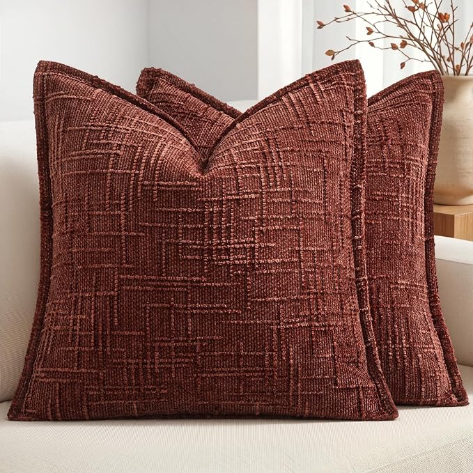MIULEE Slubby Textured Decorative Throw Pillow Covers 18x18 Inch Set of 2 Boho Farmhouse Soft Cozy Chenille Pillows Cushion Cases Modern Fall Home Decor for Couch Sofa Bed Living Room, Terracotta