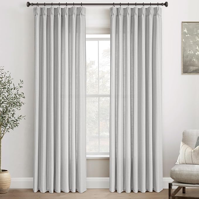 Grey Pinch Pleated Linen Curtains 108 Inch Length 2 Panels for Living Room Bedroom Textured GreySemi Sheer Drapes Pinch Pleat Rings Window Curtain 40x108