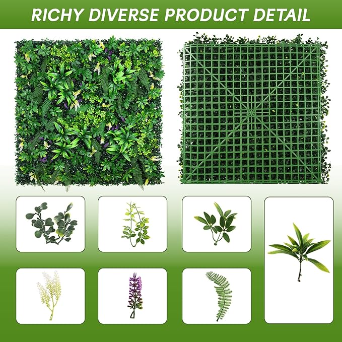 fanado Artificial Grass Wall Panels 20"x20"(12pcs), Hedge Green Wall Decor Backdrop, UV-Anti Fake Greenery Plant Wall Boxwood Panels for Privacy Fence Screen Outdoor Indoor Wedding Garden Backyard