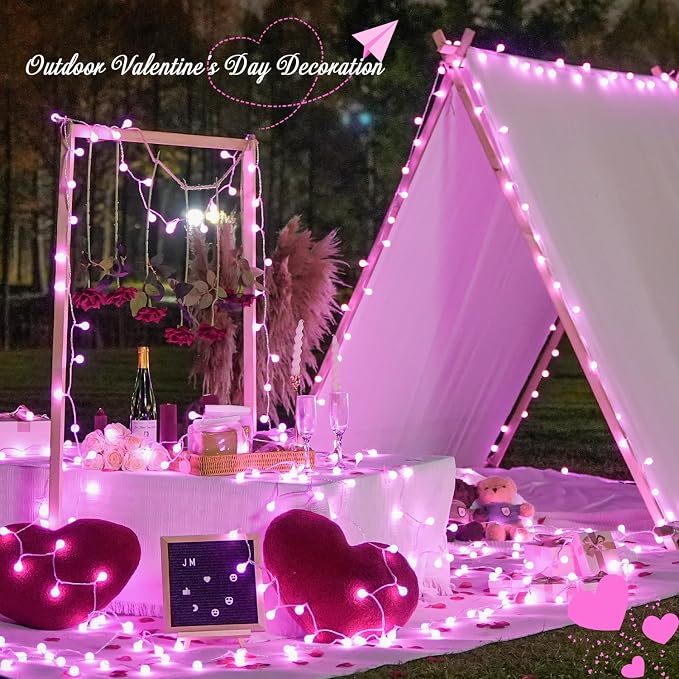 JMEXSUSS 33FT 100 LED Pink Globe String Lights Battery Operated 8 Modes | Fairy Lights Indoor Outdoor Waterproof Battery Powered String Lights with Remote for Wedding Bedroom Camping Decor